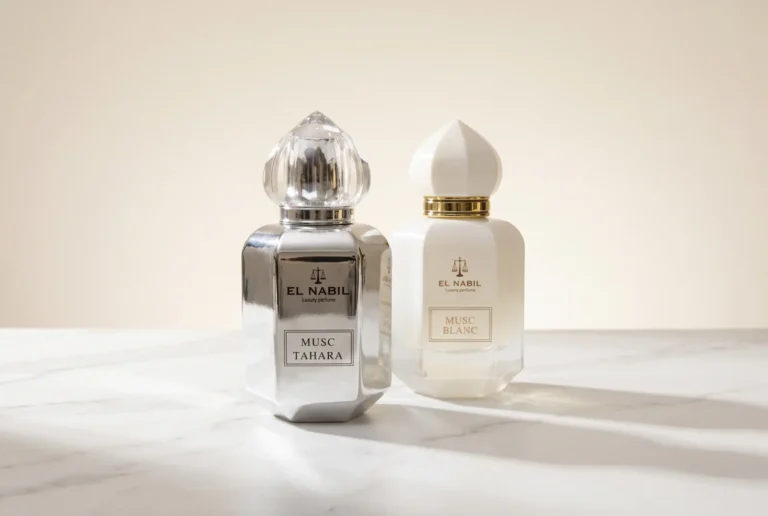 Musc Blanc et Musc Tahara El Nabil côte à côte, eaux de parfum 65 ml